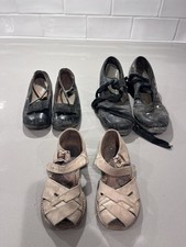 Girls Lot of 3 Mary Jane Dress Shoes Black Beige Buckle Adjustable Straps