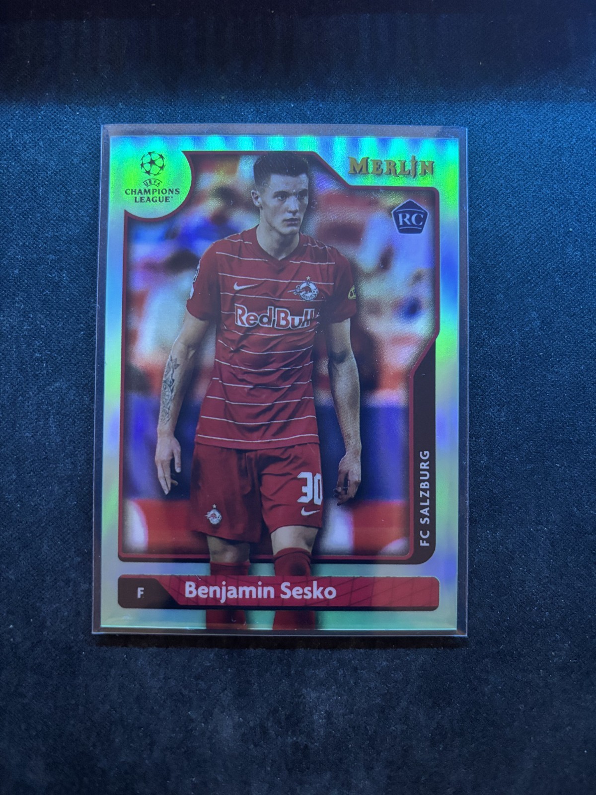 Topps Merlin Chrome 2021-22 Benjamin Sesko Rookie RC Aqua Refractor /199 #120