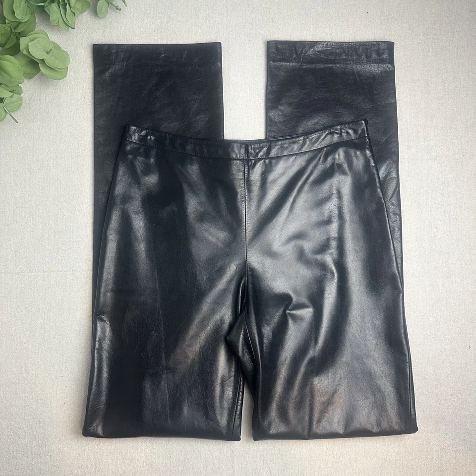 Pantalones De Colección Ann Taylor Talla 4 Cuero Genuino Negros Pierna Recta Forrados Foto 2 de 4