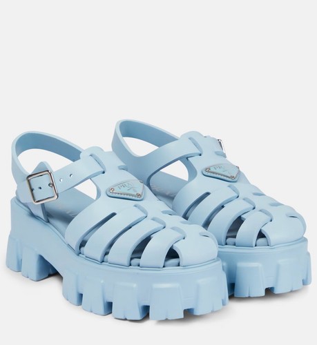 Prada Monolith Rubber Cage Sandals Baby Blue Platform Slingback US 8/EUR 38