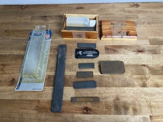 Lot Of 9 Vintage Sharpening Stones Pike India Oil Stone Arkansas Carborundum