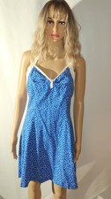 RETRO 1950S BLUE POLKA DOT PIN UP HALTER ROCKABILLY DRESS HAND MADE MEDIUM