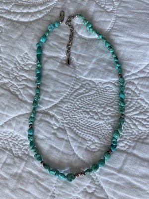 Genuine Turquoise Stone Chip Sterling Silver Necklace. Barse.