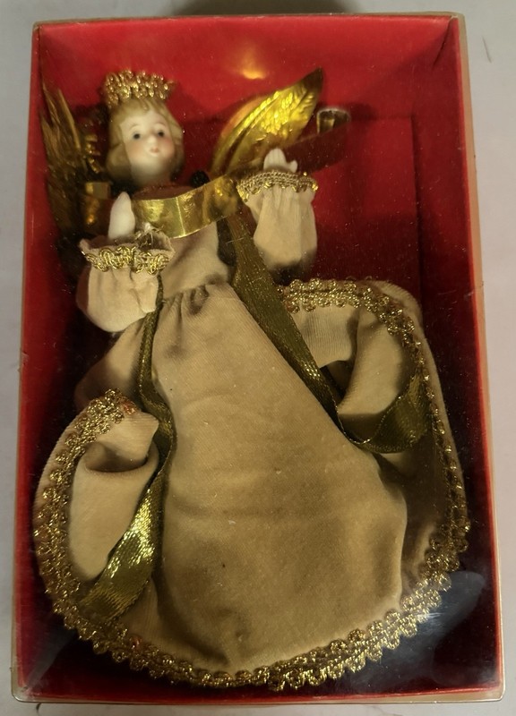 Vintage Bisque Porcelain Angel Tree Topper. New, In Original Box. Inarco.