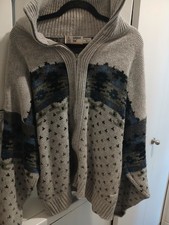 Men's Vintage USA Made London Fog Blue/Gry Patterned Cardigan Sweater 2xl Nordic