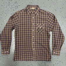 Vintage 70s Levi s panatela button up shirt long sleeve plaid brown mens Medium