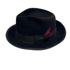 Vintage Dorfman Pacific Morfelt Black Wool Felt Fedora Hat Red Feather Trim