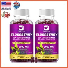   2x60pcs Elderberry Sea Moss Gummies, with Vitamin C D3,Zinc, Black Elderberry