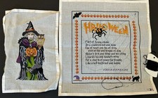 Lienzos vintage pintados a mano R y sin firmar de Halloween a punta de aguja