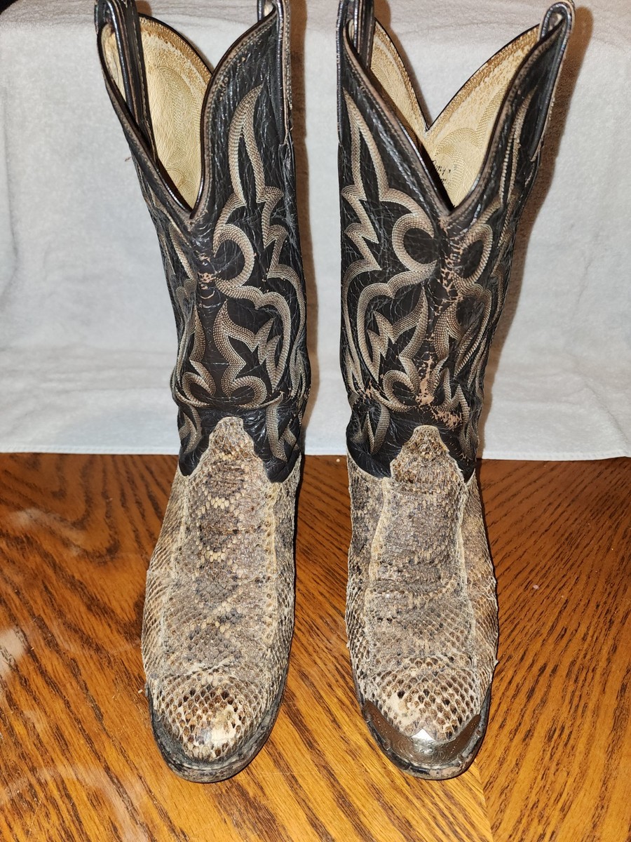 Vintage Tony Lama Diamondback Rattlesnake Cowboy Boots 9.5D 