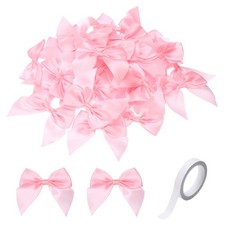 50Pcs Mini Ribbon Bow 2.8" Mini Satin Ribbon Flower Bows with Tape Pink