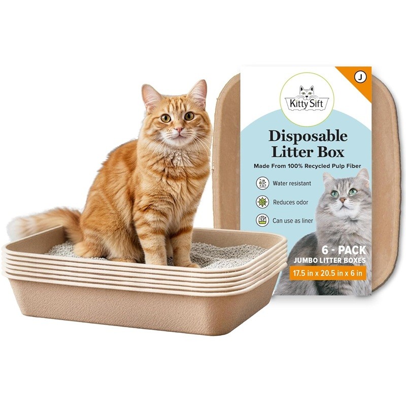 Disposable Cat Litter Box Sustainable Portable Use as Liners for Cats Jumbo 6 Ct
