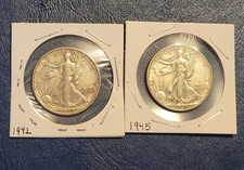 1942 & 1945 Walking Liberty Half Dollars USA coin - Two Silver Halves