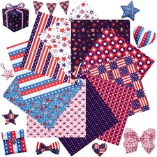 10 Pcs Patriotic Cotton Quilting Fabric Bundle, 20x20 Inch 4th of July Red White