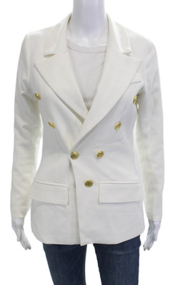 Blanc Noir Women White Collared Button Blazer Long Sleeve Classic Size S