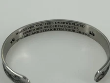 Silver Tone Inspirational Cuff Bracelet Adjustable Wave Design Christian