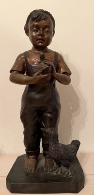 Vintage Bronze Girl With Duck Statue Signed