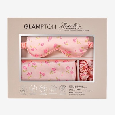 Glampton Slumber Satin Beauty Sleep Set, Floral, 3-Piece Set with Pillowcase,