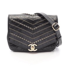 Chanel Chevron V Stitch Leather Shoulder Bag Women Black One Size