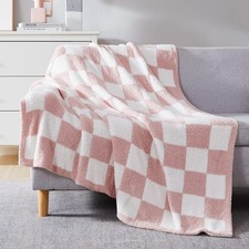 Checkered Throw Blanket, Pink Soft Cozy Fluffy Warm Hand Made Throw Blankets ...