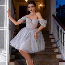 Simple Evening Dresses Tulle Mini Party Dress Off Shoulder A Line Cocktail Gowns