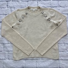 Veronica Beard Women's Sweater Pearson Small Pullover Ivory Silver Buttons Wool