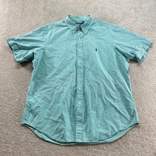 Ralph Lauren Button Down Shirt Mens XL Green Blue Check Classic Fit Short Sleeve