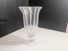 Tall Hand Blown Vase 12 Clear With Blue Stripes And Bubbles