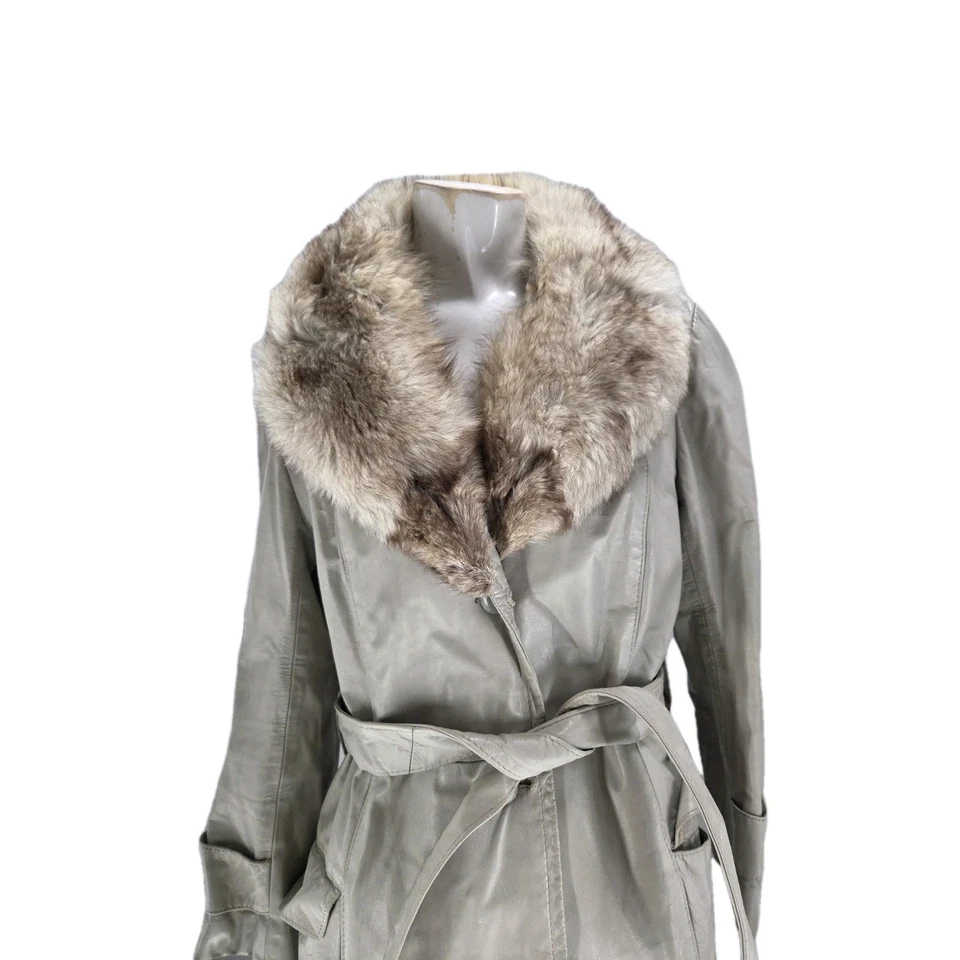 Peter Caruso Women's Coat Medium Vintage Cream Fox Fur Collar Leather Trench... - Изображение 2 из 4