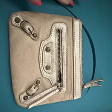 Balenciaga Beige Zip-Around Wallet Studded Zipper Folding Credit Card Women