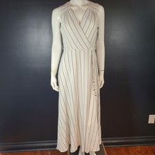 Calvin Klein Women's Sleeveless V-Neck Maxi Wrap Dress Striped Gray 8