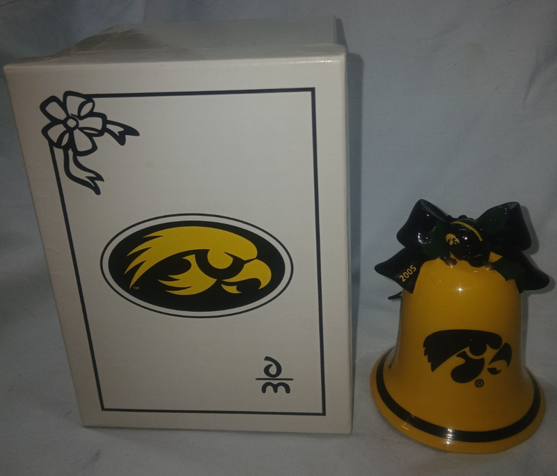 IOWA Hawkeyes Bell Santa Inside Football Danbury Mint Ceramic MIB 2005 BOXED