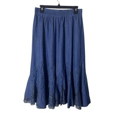 Womens Maxi Skirt Medium Lace Fairy Grunge WhimsiGoth Romantic Cottagecore Blue