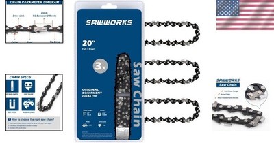20 Inch Chainsaw Bar and Chains, .050'' Gauge .325'' Pitch 78DL Fits Echo CS-490/