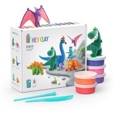 Hey Clay Dinos Set - Colourful Modeling Kids - Air Dry Clay Kit 15 cans and