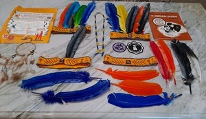 1970 Vtg YMCA Indian Guides Lot Headbands Patch Book Lot Native American Scouts 
