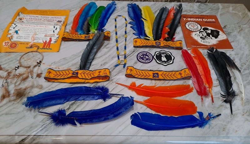 1970 Vtg YMCA Indian Guides Lot Headbands Patch Book Lot Native American Scouts 