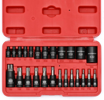 25-Piece Torx Bit Socket and Female External Socket Set, 13 Star Socket Bits (T8