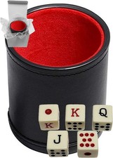 Set of 16mm Poker Dice Squared Corners and Black PU Leather 1.3 Ounces,