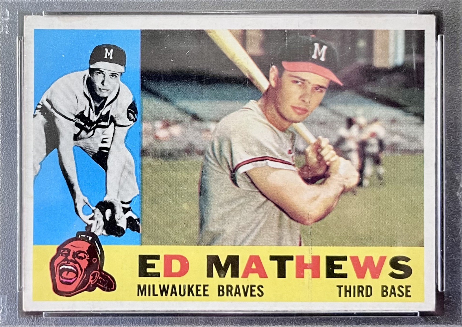 Vintage 1960 Topps Ed Mathews Milwaukee Braves Baseball Card 420 PSA 3.5 VG+ view 3