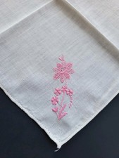 Vintage Ladies Hankie Embroidered Pink Floral