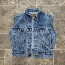 Vintage Levi's Denim Trucker Vest Medium Blue Button Front Grunge Faded USA
