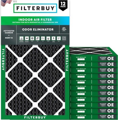 Filterbuy Allergen Odor Eliminator 14x30x1 MERV 10 Pleated AC Furnace Air Filter