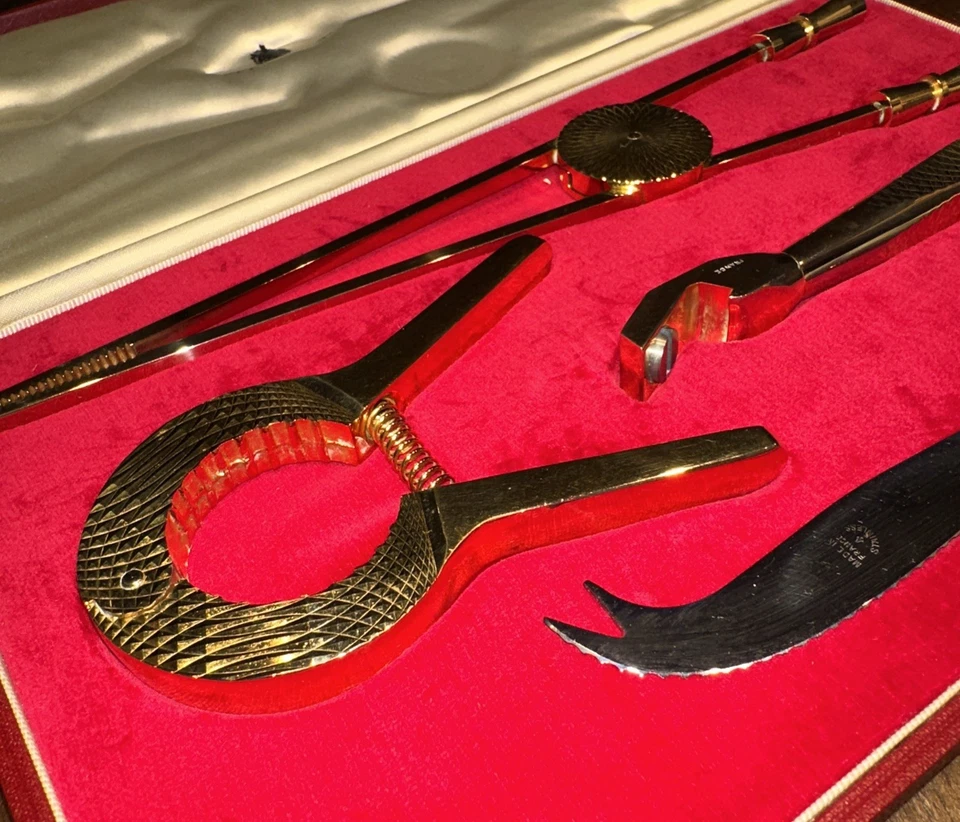 Juego de herramientas de barra chapadas en oro de 4 piezas Asprey & Co de lujo (con cuchillo raro) Foto 4 de 4