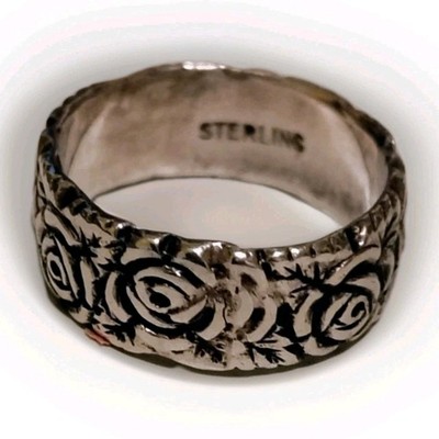 .925 Sterling Silber Damen Ring Band Gravur Rosen Blumen Vintage 5grm Gr. 7