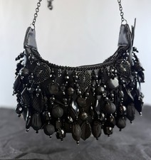 MARY FRANCES Handmade Black Beaded Bauble Mini Handbag Crossbody Chain Bag