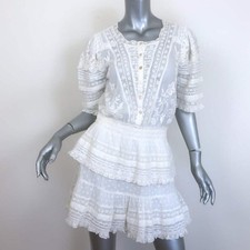 LoveShackFancy Quincy Floral Embroidered Mini Dress White Cotton Size Medium