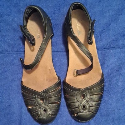 Clarks Women s Black Mary Jane Flat Sandals Ankle Strap Open Toe