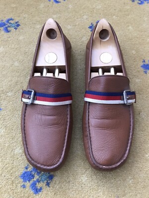 Gucci Red Leather Loafers with Blue Strap Vino Logo Monk Strap Loafer With Rose Gold Buckle main image 2