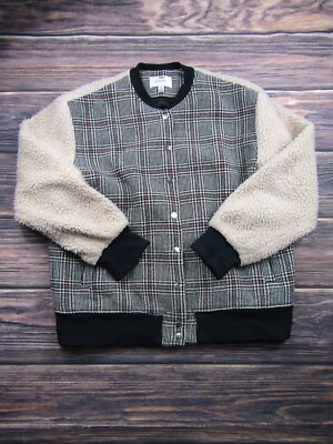 Carven Womens Size 42 Gray Beige Plaid Button Up Sweater